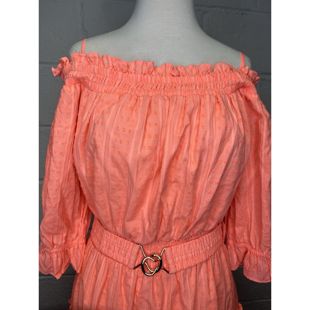Lilly Pulitzer Off the Shoulder Louisa Tiered Papaya Punch Orange Dress XL Belt - Picture 2 of 12